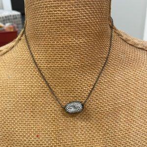 Black metal kidney shaped CZ necklace